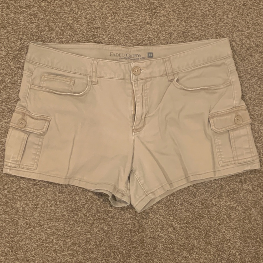 Khaki Faded Glory Shorts with Cargo Pockets - Size 14